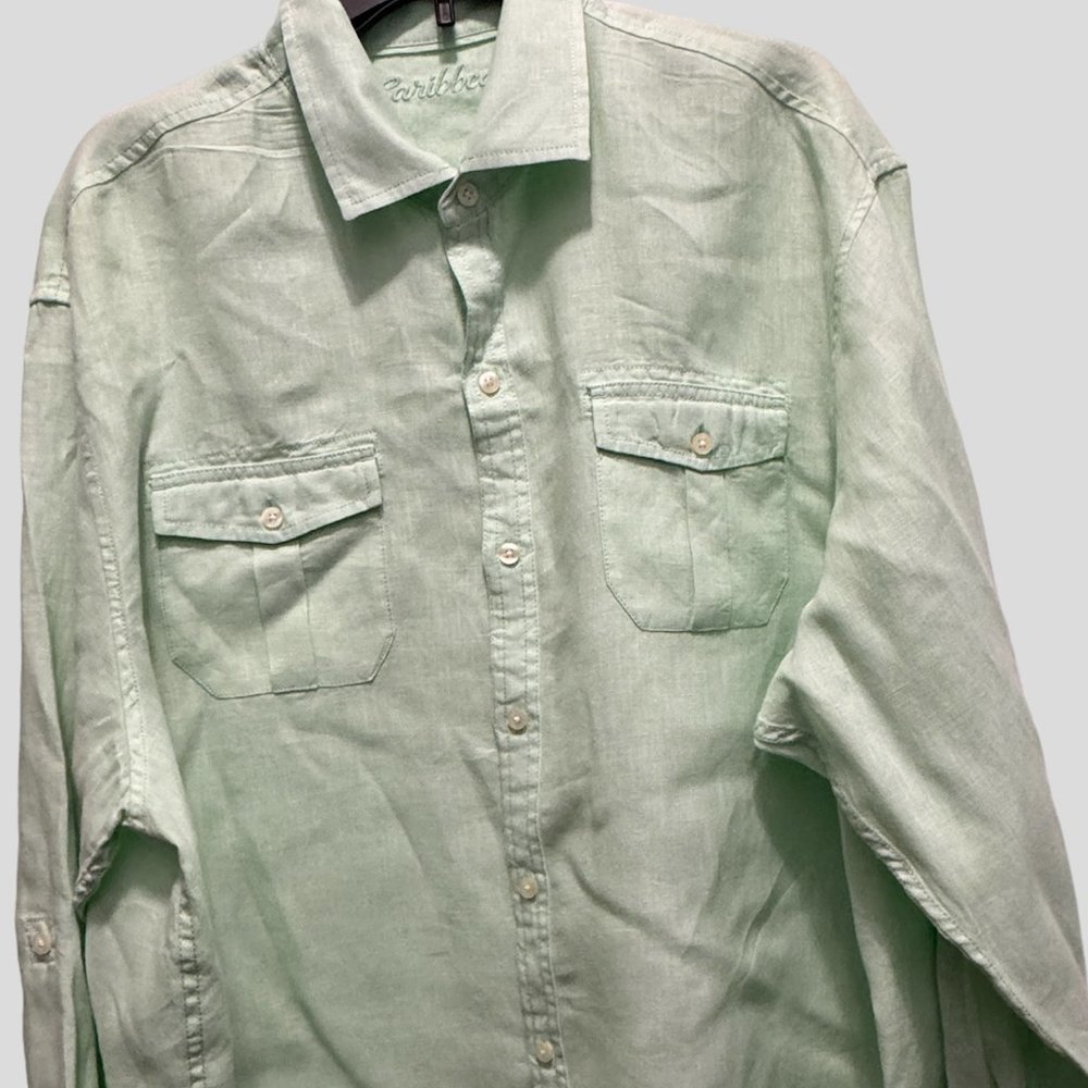 Caribbean 100% linen shirt mint green size XL